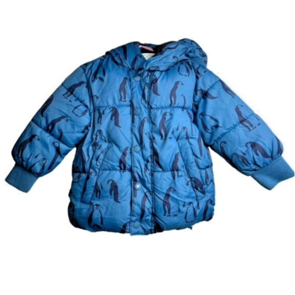 Zara BabyBoy Jacket with Penguins Fleece Lined Puffer Navy 18-24 Months Kids